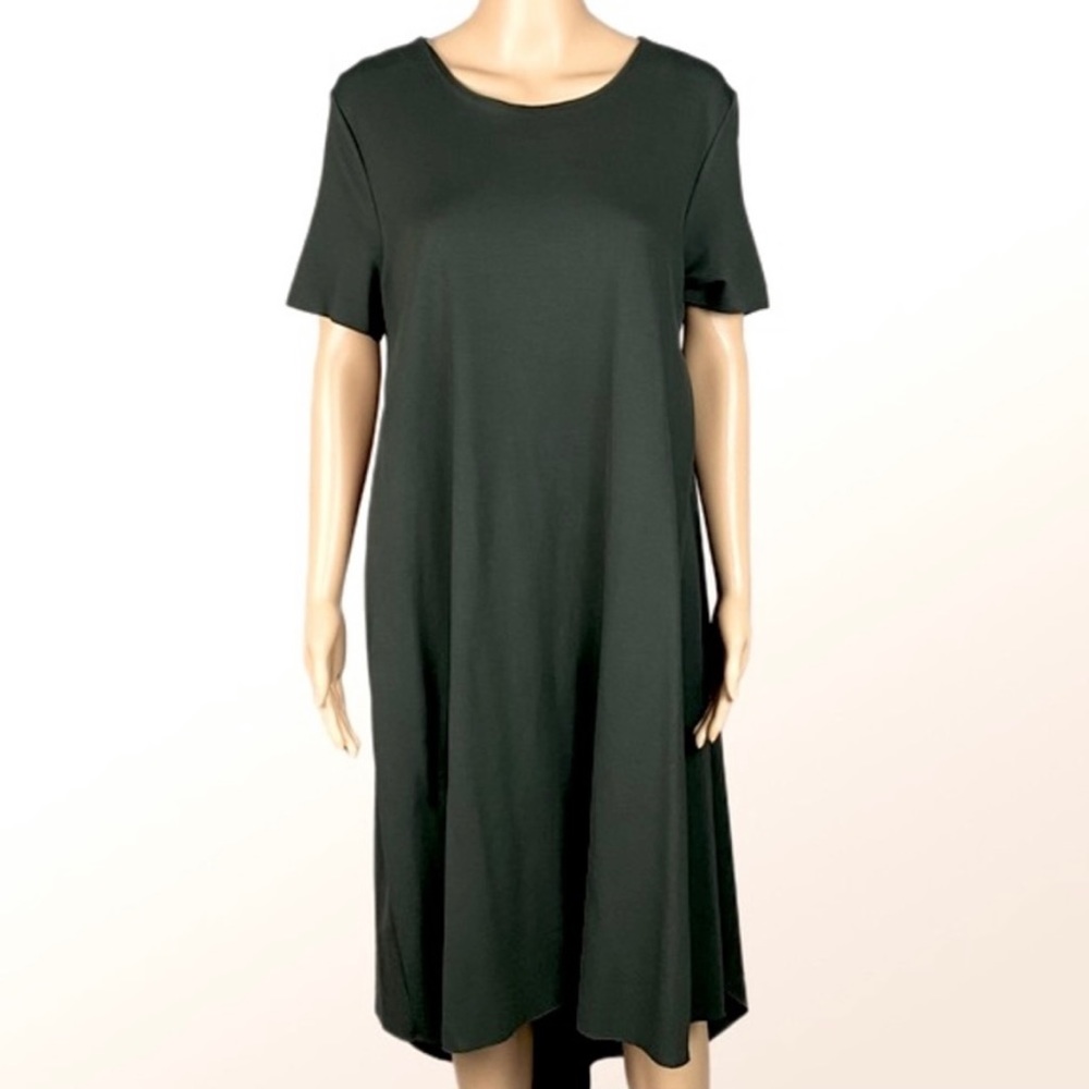 COS forest green jersey high/low swing dress with POCKETS in size Medium. EUC
